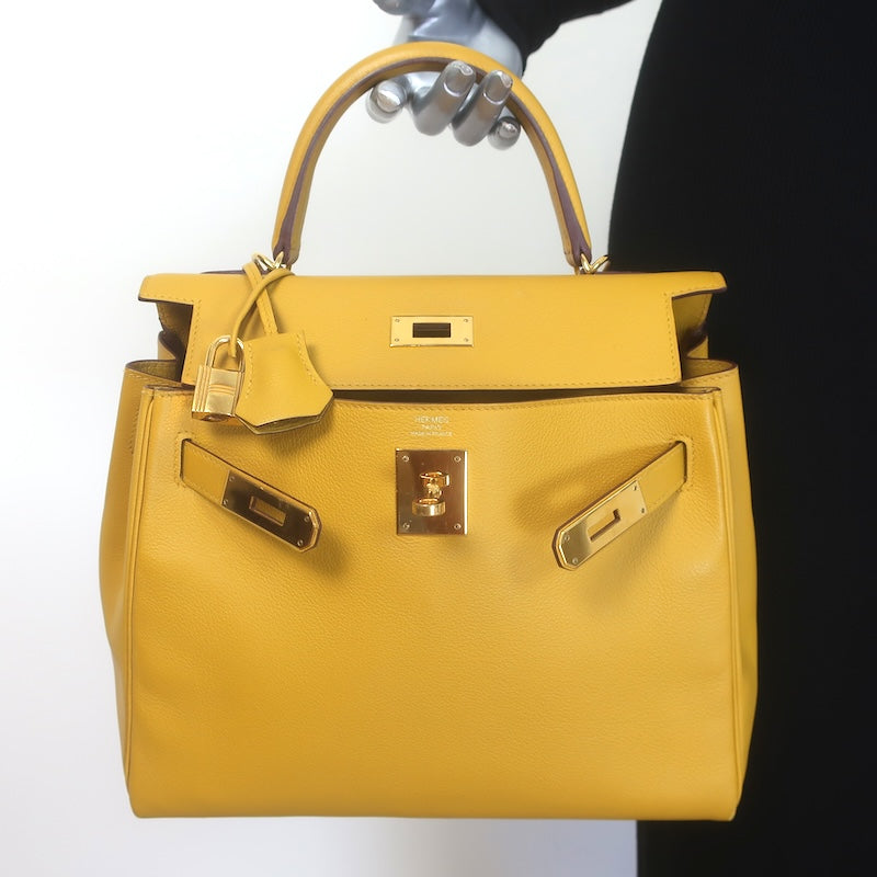 Hermes 2019 Kelly 28 Bag Jaune Ambre Togo Leather Gold Hardware