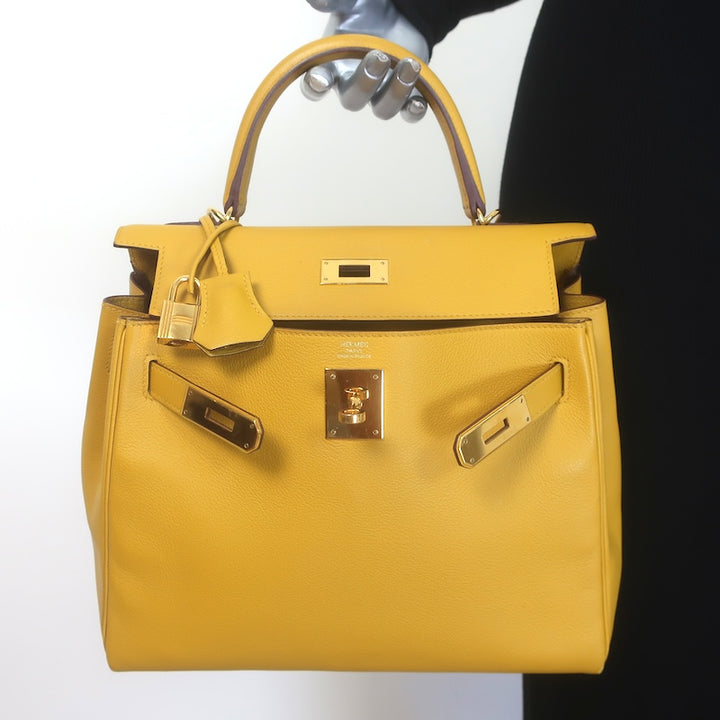 Hermes 2019 Kelly 28 Bag Jaune Ambre Togo Leather Gold Hardware