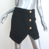 Balmain Button-Embellished Asymmetric Tweed Mini Skirt Black Size 34