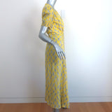 Saloni Short Sleeve Midi Dress Lea Yellow Printed Silk Size US 2