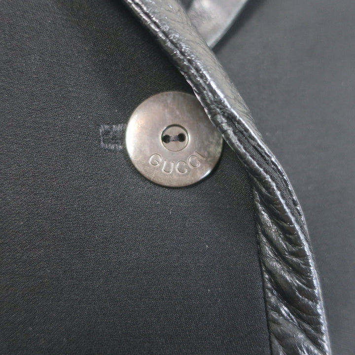 Gucci Tom Ford Leather-Trim Blazer Jacket Black Wool Size 38