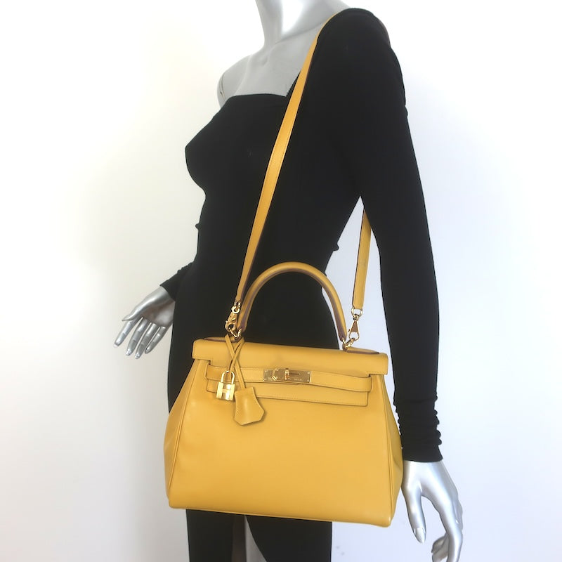 Hermes 2019 Kelly 28 Bag Jaune Ambre Togo Leather Gold Hardware