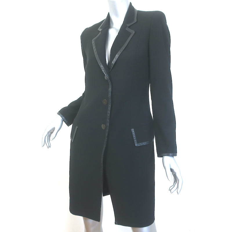 Gucci Tom Ford Leather-Trim Blazer Jacket Black Wool Size 38