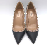 Valentino Rockstud Pointed Toe Pumps Black & Poudre Leather Size 39