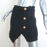 Balmain Button-Embellished Asymmetric Tweed Mini Skirt Black Size 34