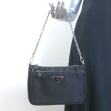 Prada Re-Nylon 2-in-1 Chain Strap Shoulder Bag Black Small Crossbody NEW