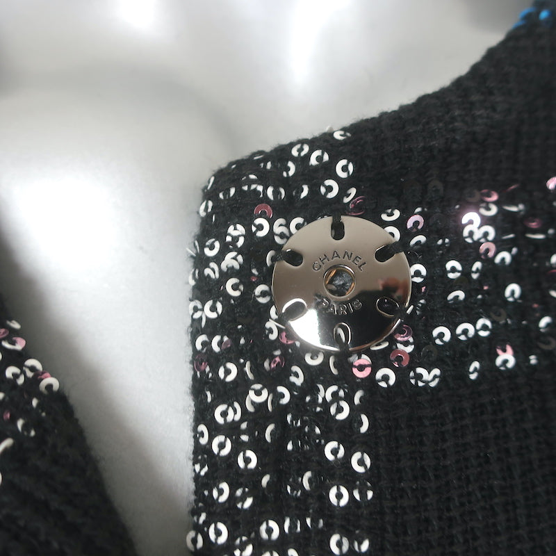 Chanel 17A Sequined Knit Short Sleeve Tunic Mini Dress Black Size 38