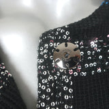 Chanel 17A Sequined Knit Short Sleeve Tunic Mini Dress Black Size 38