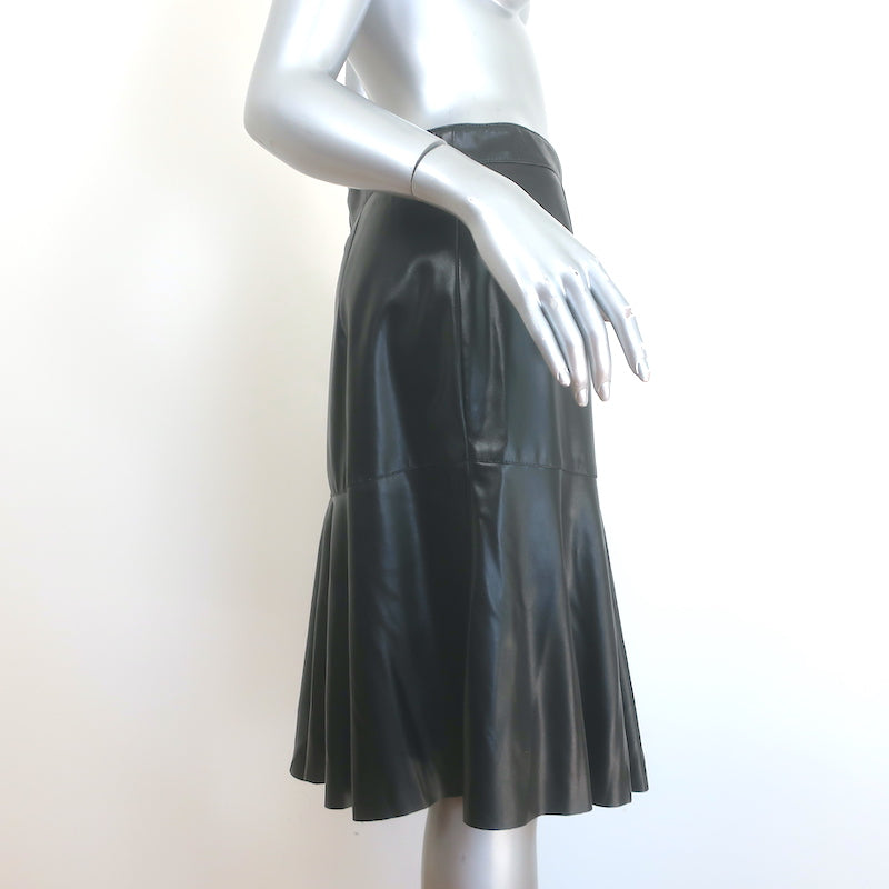 Akris Punto Vegan Leather Flounce Skirt Black Size US 14 NEW