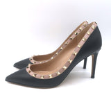 Valentino Rockstud Pointed Toe Pumps Black & Poudre Leather Size 39