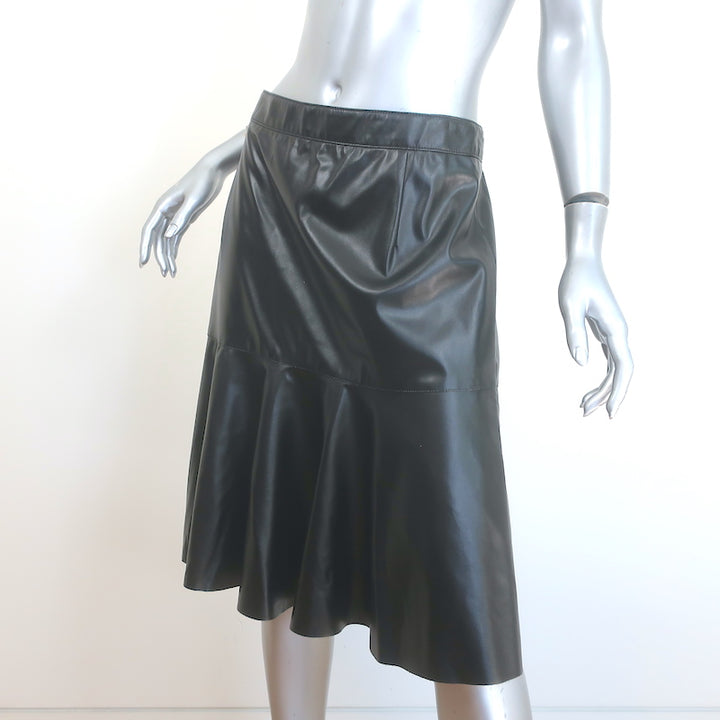 Akris Punto Vegan Leather Flounce Skirt Black Size US 14 NEW