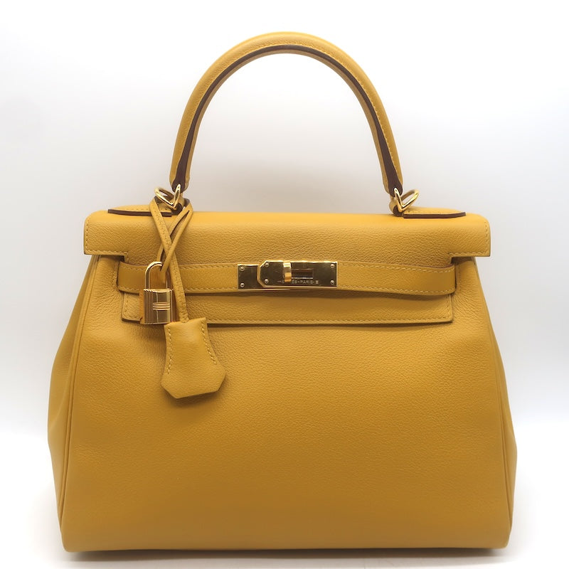 Hermes 2019 Kelly 28 Bag Jaune Ambre Togo Leather Gold Hardware