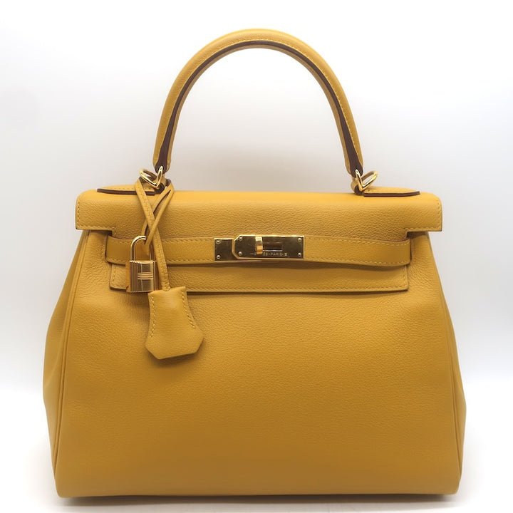 Hermes 2019 Kelly 28 Bag Jaune Ambre Togo Leather Gold Hardware