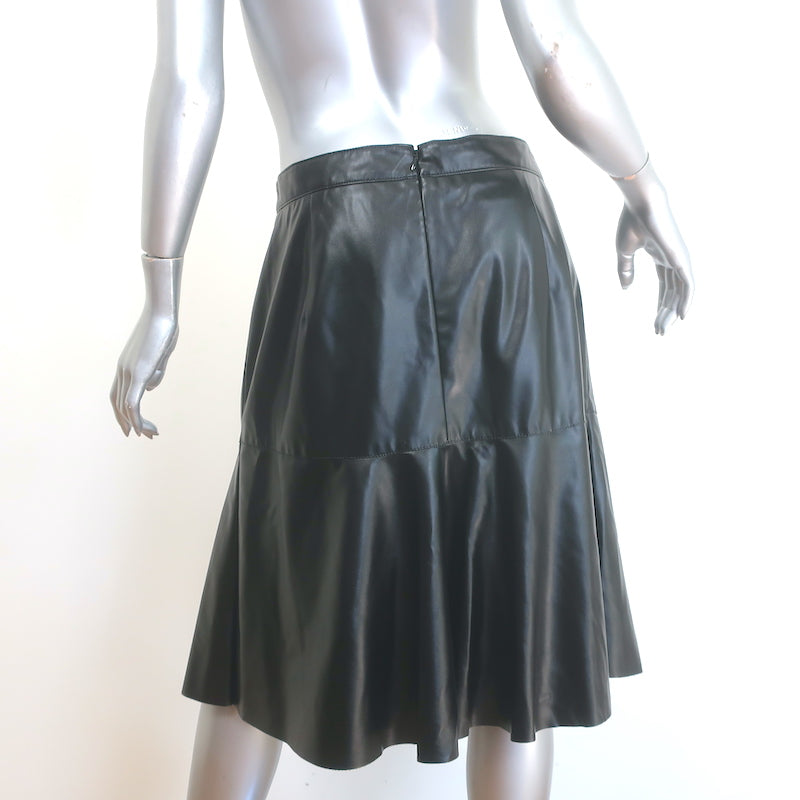Akris Punto Vegan Leather Flounce Skirt Black Size US 14 NEW