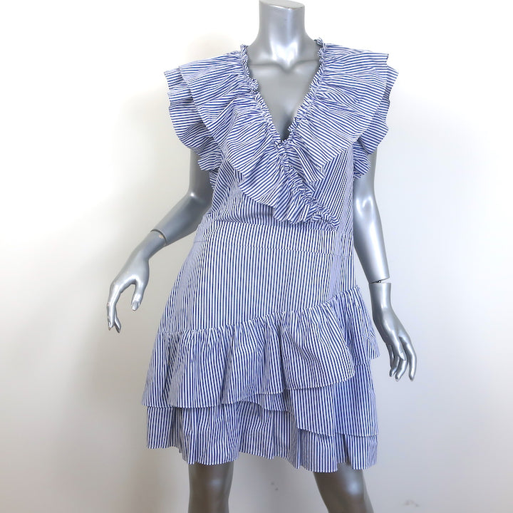 Veronica Beard Mahita Striped Ruffle Dress Blue/White Cotton Size 12
