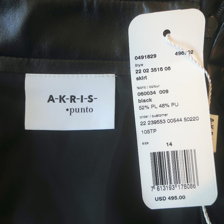 Akris Punto Vegan Leather Flounce Skirt Black Size US 14 NEW