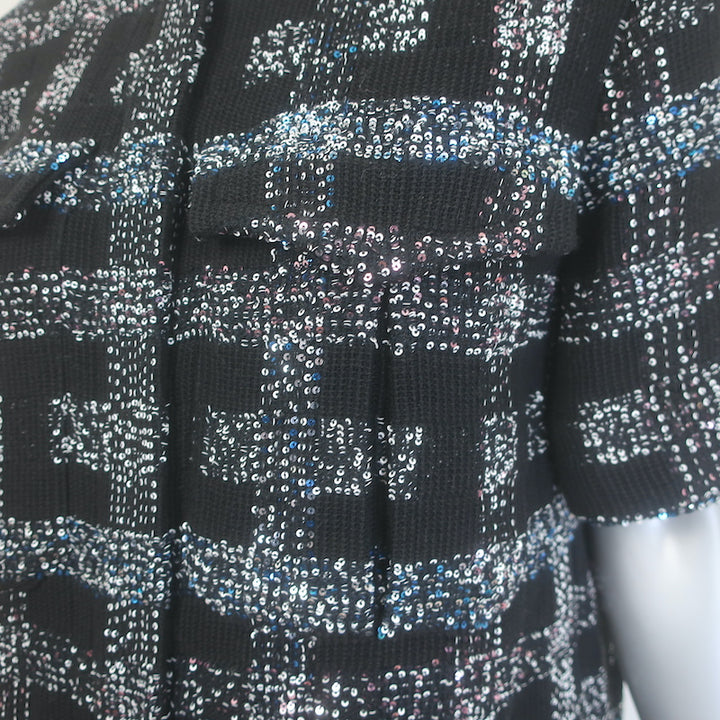 Chanel 17A Sequined Knit Short Sleeve Tunic Mini Dress Black Size 38