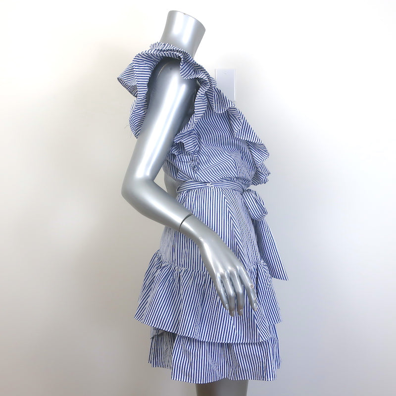 Veronica Beard Mahita Striped Ruffle Dress Blue/White Cotton Size 12