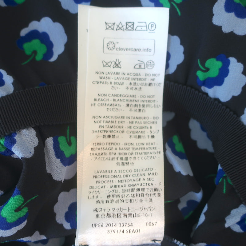 Stella McCartney Drop Waist Mini Dress Black Floral Print Silk Size 38