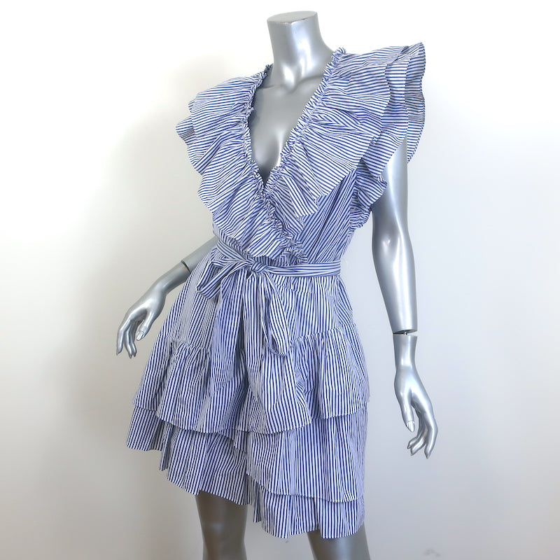 Veronica Beard Mahita Striped Ruffle Dress Blue/White Cotton Size 12