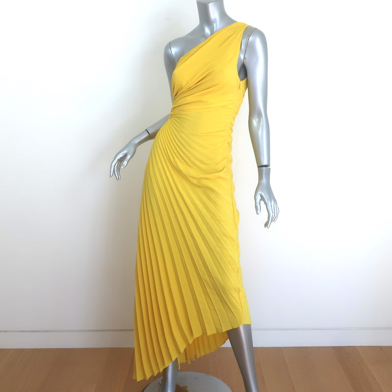 A.L.C. Delfina Pleated One-Shoulder Cutout Midi Dress Yellow Size 4 NEW