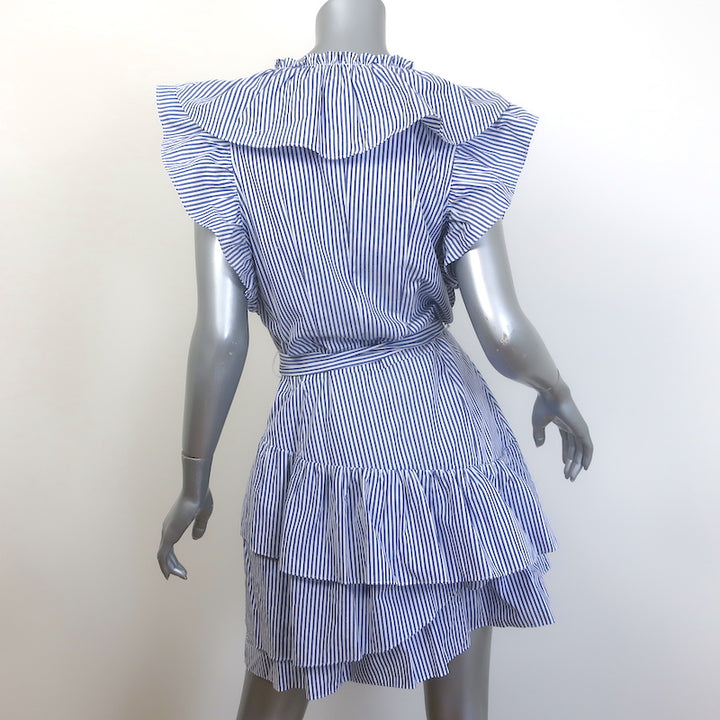 Veronica Beard Mahita Striped Ruffle Dress Blue/White Cotton Size 12