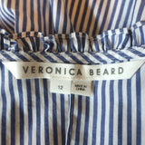 Veronica Beard Mahita Striped Ruffle Dress Blue/White Cotton Size 12