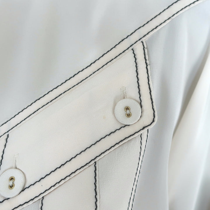 Zimmermann Contrast-Stitch Shirt Cream Silk Size 3 Short Sleeve Blouse
