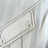 Zimmermann Contrast-Stitch Shirt Cream Silk Size 3 Short Sleeve Blouse