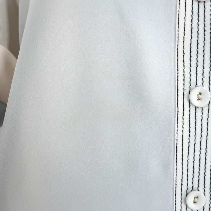 Zimmermann Contrast-Stitch Shirt Cream Silk Size 3 Short Sleeve Blouse