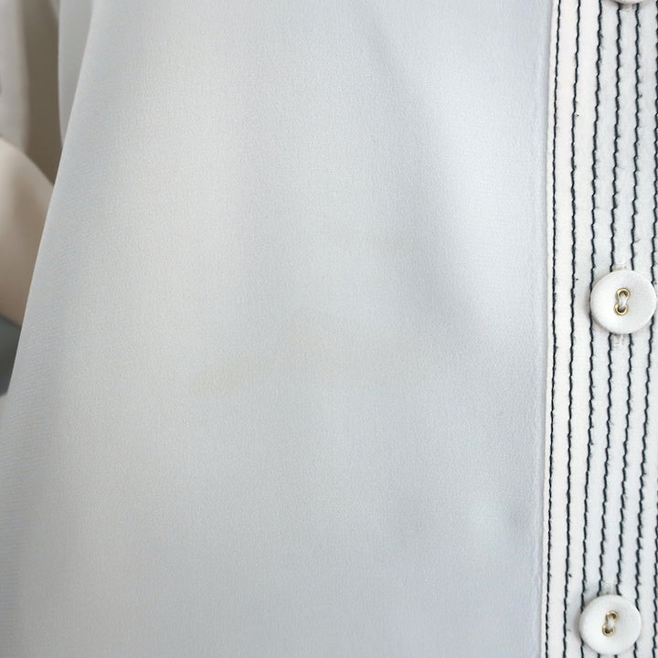 Zimmermann Contrast-Stitch Shirt Cream Silk Size 3 Short Sleeve Blouse