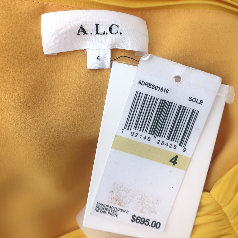 A.L.C. Delfina Pleated One-Shoulder Cutout Midi Dress Yellow Size 4 NEW