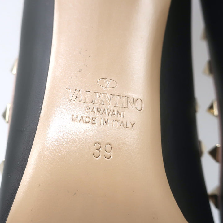 Valentino Rockstud Pointed Toe Pumps Black &amp; Poudre Leather Size 39
