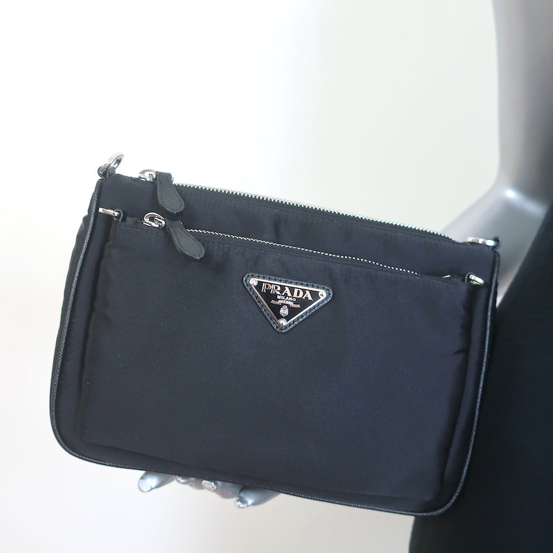 Prada Re-Nylon 2-in-1 Chain Strap Shoulder Bag Black Small Crossbody NEW