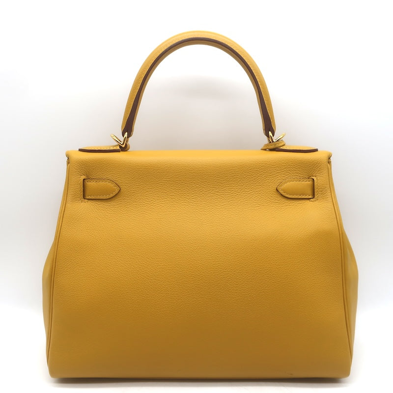 Hermes 2019 Kelly 28 Bag Jaune Ambre Togo Leather Gold Hardware