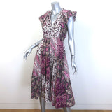 Ulla Johnson Asis Midi Dress Fuchsia/Cream Patchwork Print Cotton-Silk Size 4