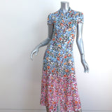 SALONI Button-Front Belted Midi Dress Floral Print Silk Size US 2