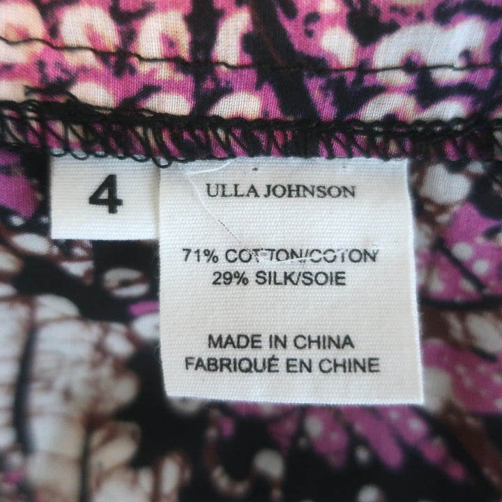 Ulla Johnson Asis Midi Dress Fuchsia/Cream Patchwork Print Cotton-Silk Size 4