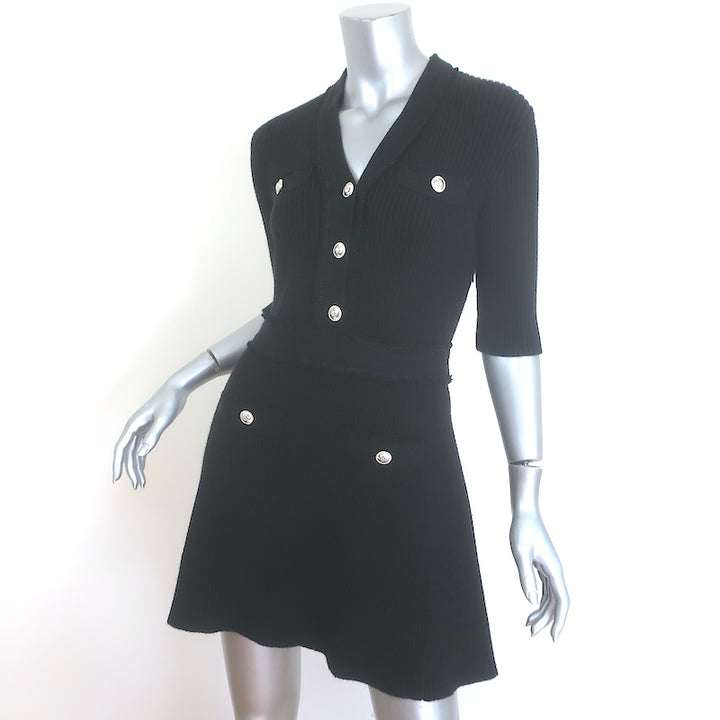 Maje Rimosala Ribbed Knit Mini Dress Black Size 36 NEW