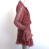 Alexis Tie-Neck Mini Dress Elida Red Printed Silk Size Small Bell Sleeve