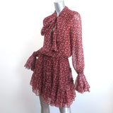 Alexis Tie-Neck Mini Dress Elida Red Printed Silk Size Small Bell Sleeve