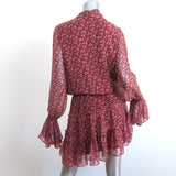 Alexis Tie-Neck Mini Dress Elida Red Printed Silk Size Small Bell Sleeve