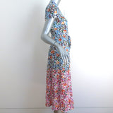SALONI Button-Front Belted Midi Dress Floral Print Silk Size US 2
