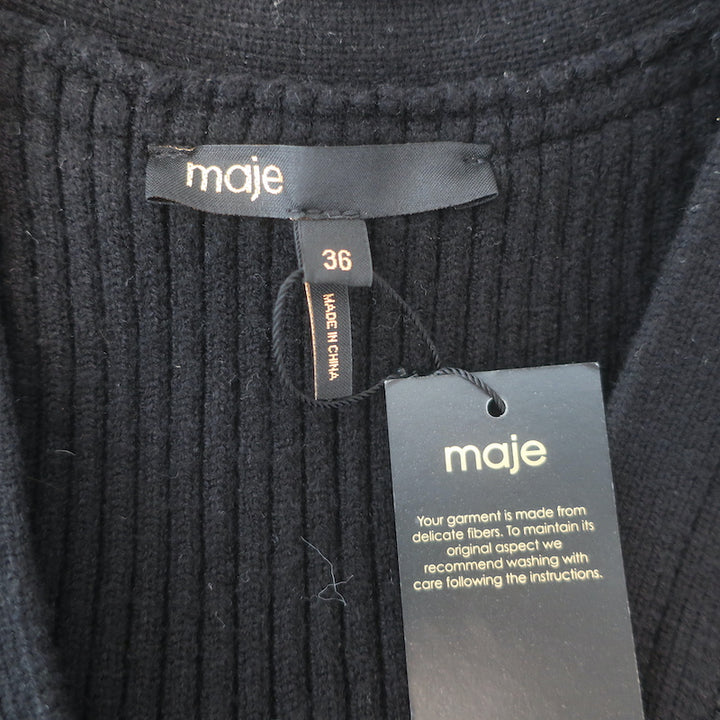 Maje Rimosala Ribbed Knit Mini Dress Black Size 36 NEW