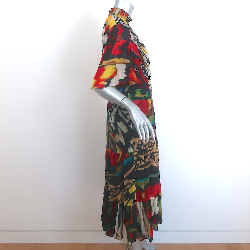 Akris Punto Tiered Midi Dress Butterfly Print Georgette Size US 12 NEW