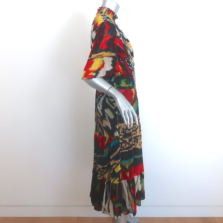 Akris Punto Tiered Midi Dress Butterfly Print Georgette Size US 12 NEW
