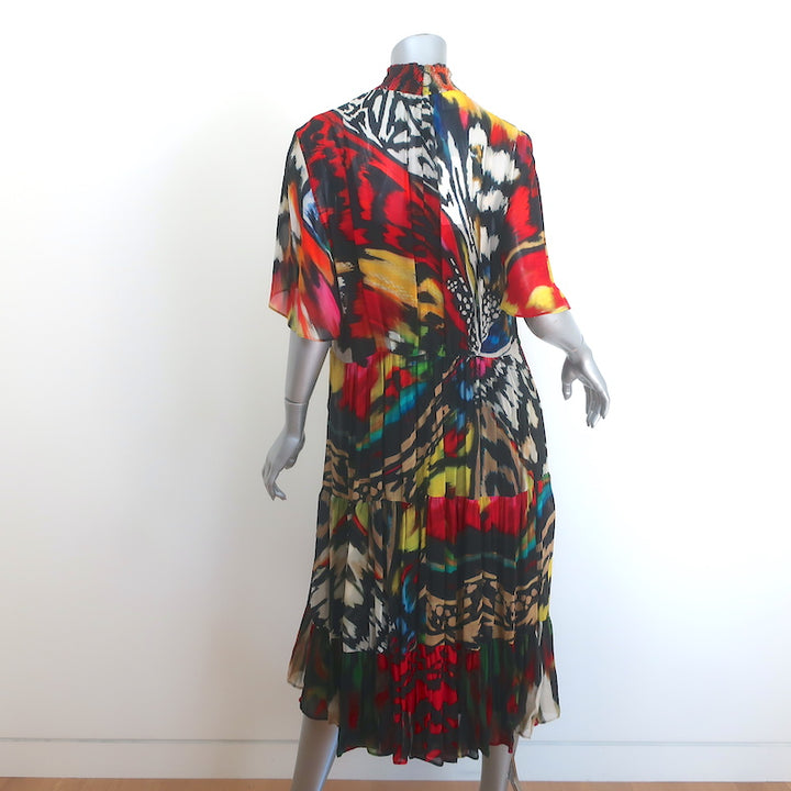 Akris Punto Tiered Midi Dress Butterfly Print Georgette Size US 12 NEW