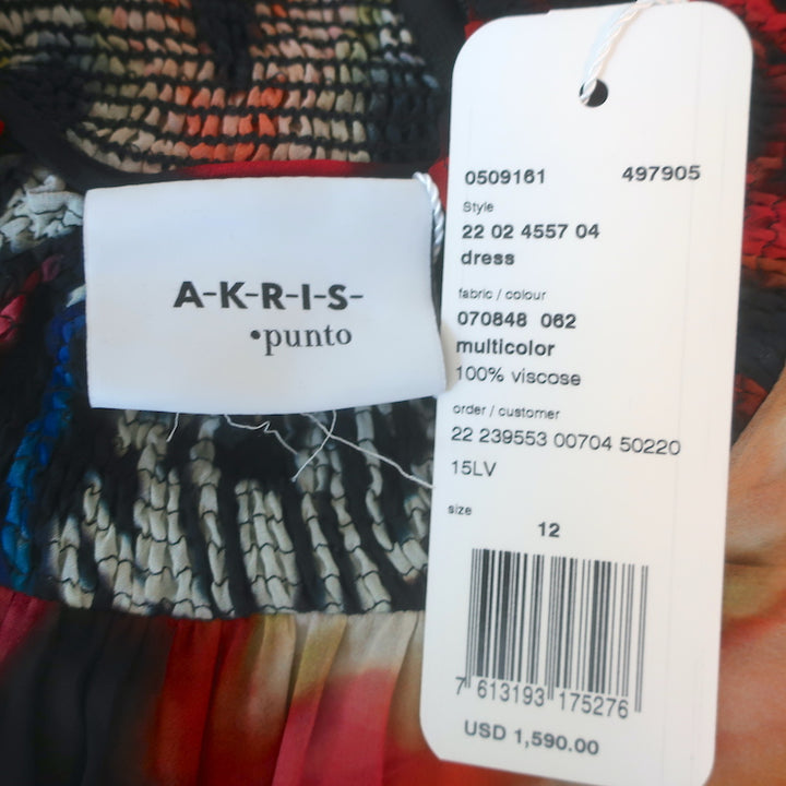 Akris Punto Tiered Midi Dress Butterfly Print Georgette Size US 12 NEW