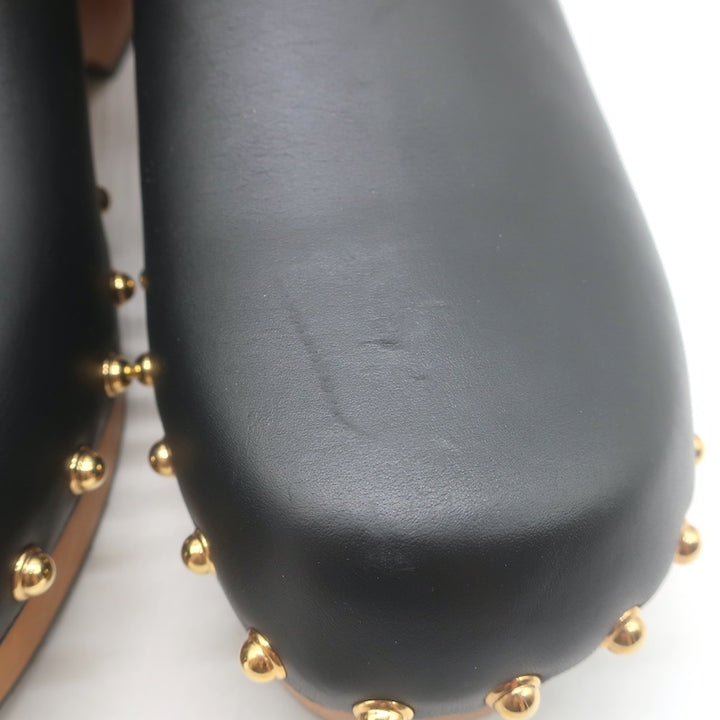 Gucci Bamboo-Bit Studded Clogs Black Leather Size 40