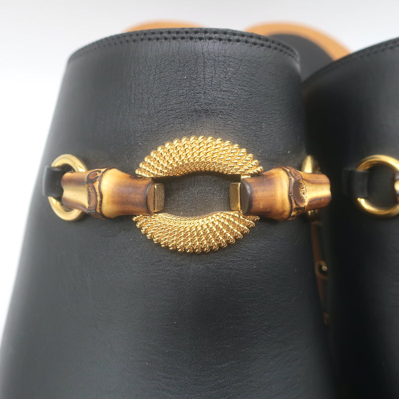 Gucci Bamboo-Bit Studded Clogs Black Leather Size 40